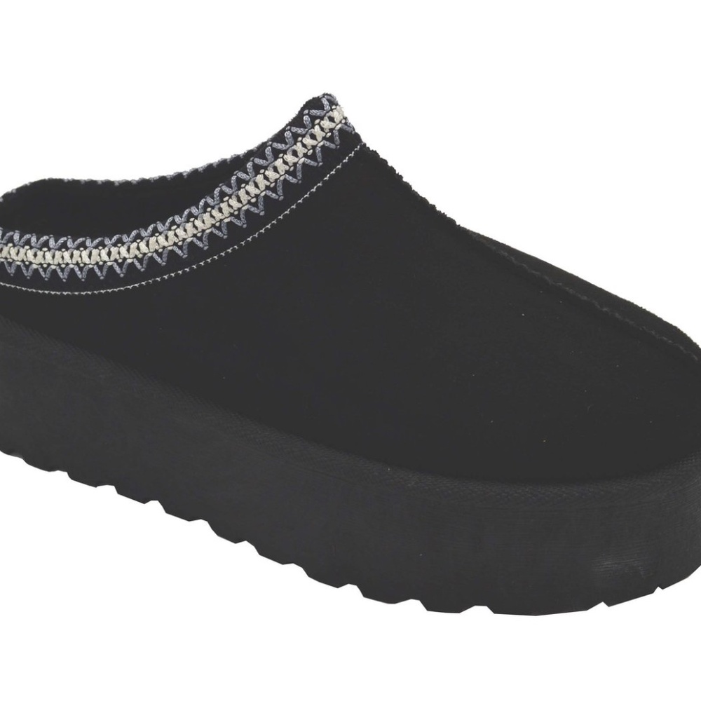 WOMEN BLACK  FUR PLATFORM SLIPPERS 2078